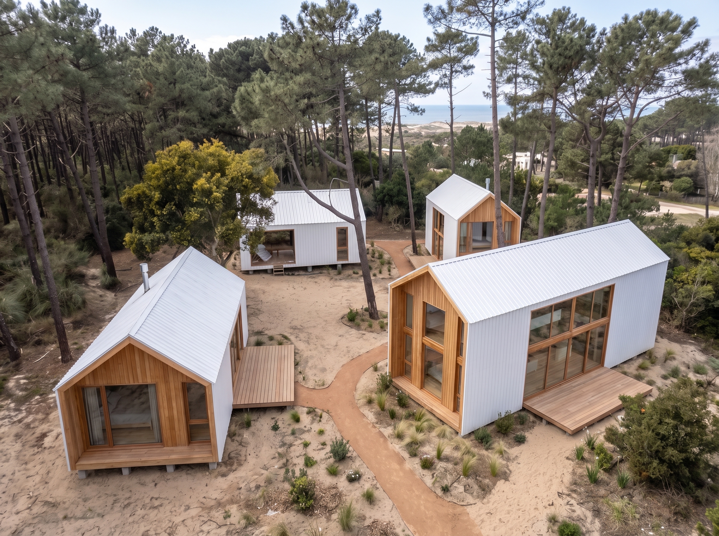 Conjunto actual de cuatro casas desde arriba